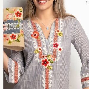 Spartina 449 100% Cotton Floral Embroidered Sheath Dress